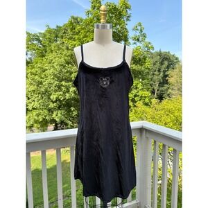 Vintage Mickey Unlimited Velvet Slip Dress Medium Black Embroidered 90s Y2K